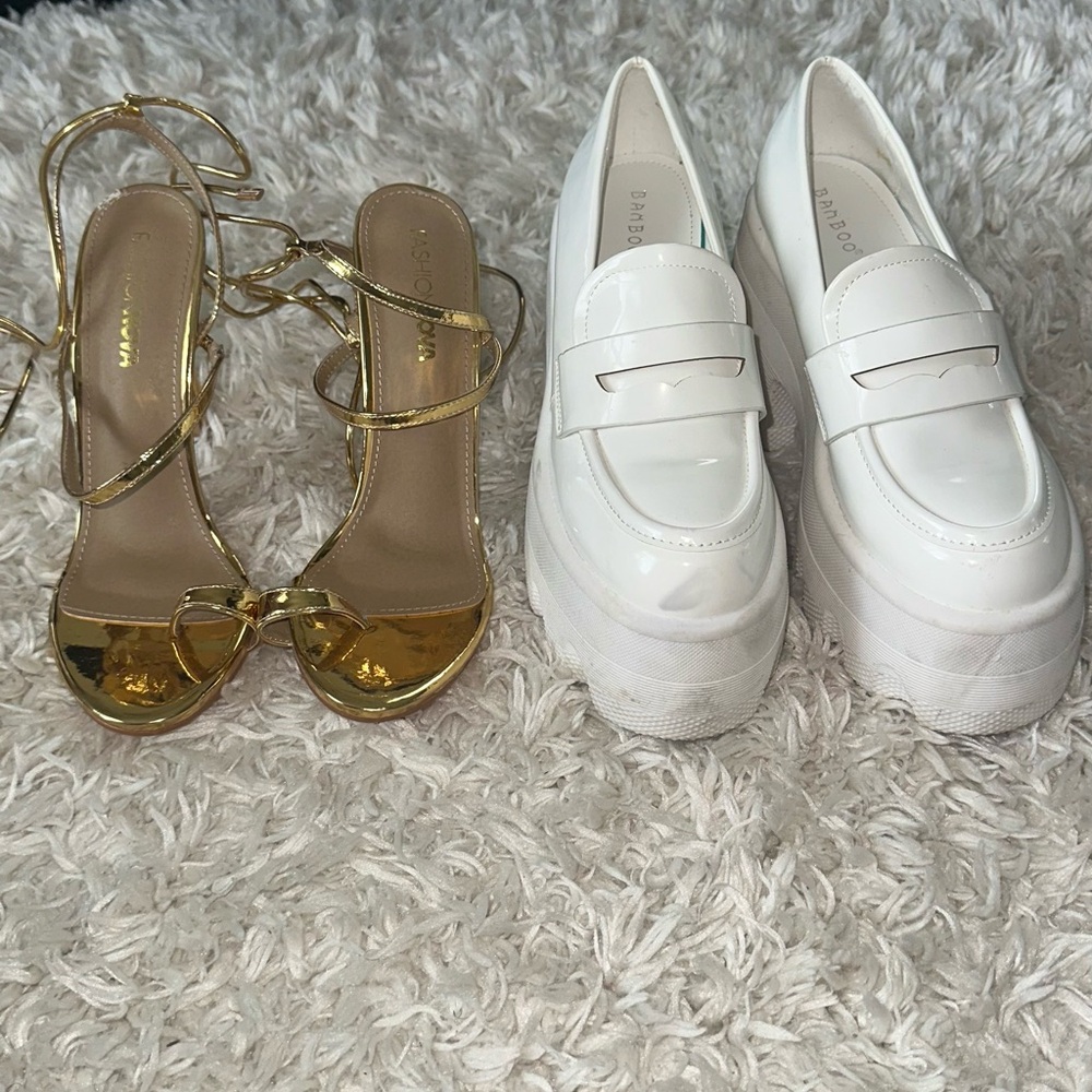 Gold Strappy Sandals and White Platform Loafers
Only wore once